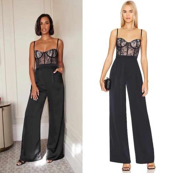 Katie May Black Tink Lace Bustier Sleeveless Wide Leg Jumpsuit XL - Picture 8 of 13